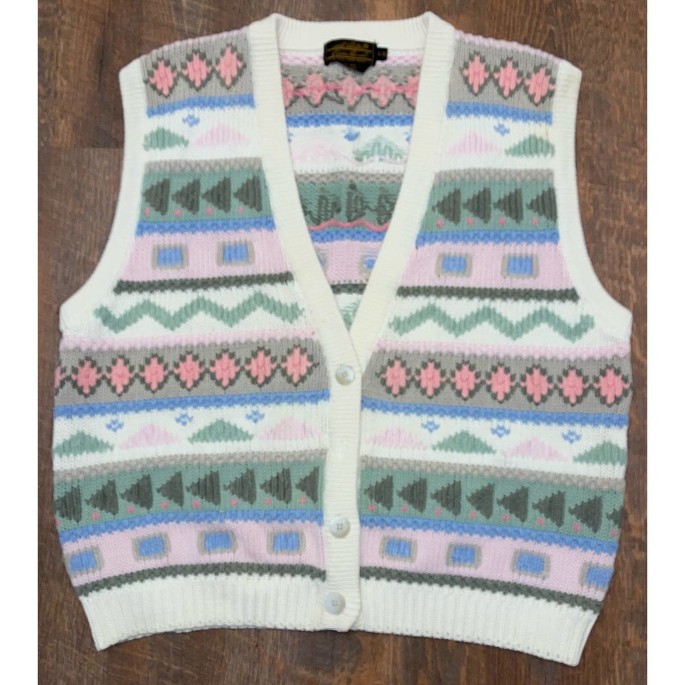 Eddie Bauer Womens Multicolor Knit Vest L "FLAW" Vintage